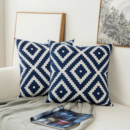 Auralithe - Blue Embroidered Decorative Cushion with Ornament Motif 4