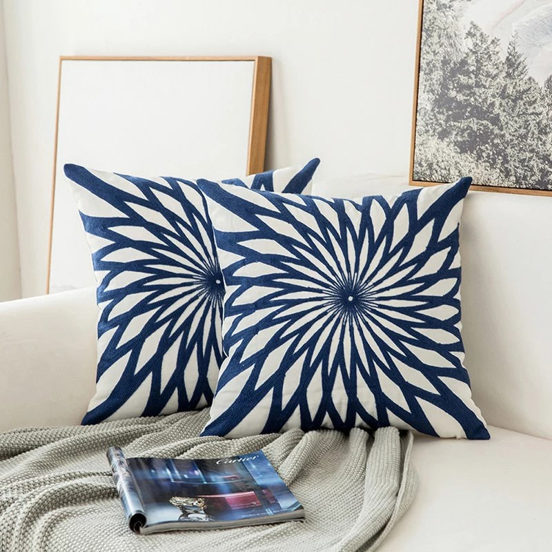 Auralithe - Blue Embroidered Decorative Cushion with Ornament Motif 0
