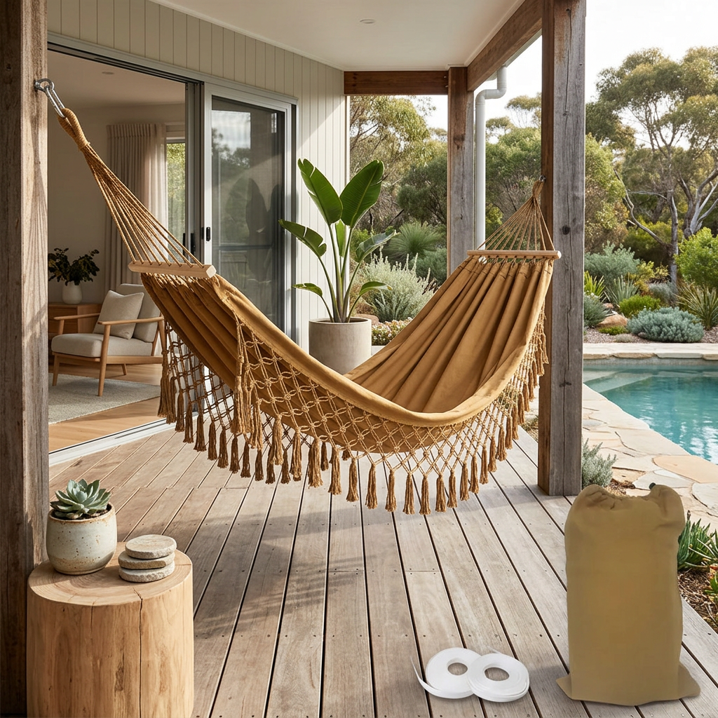Elara Haus Bohemian Style Cotton Garden Hammock