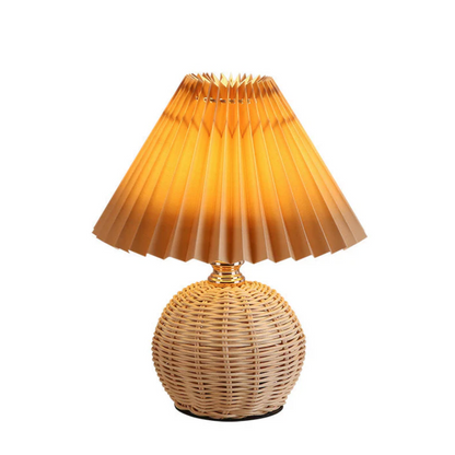 Table lamp with a woven base – natural boho style with a pleated shade 8