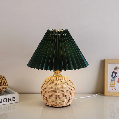 Table lamp with a woven base – natural boho style with a pleated shade 2
