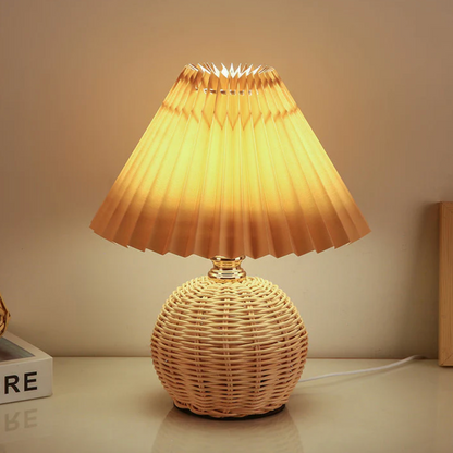 Table lamp with a woven base – natural boho style with a pleated shade 7
