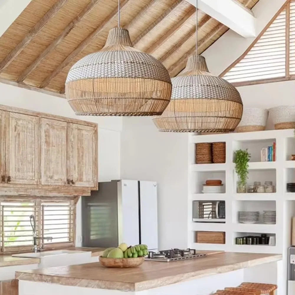 Braided Boho Pendant Lamp with Natural Wicker Shade 1