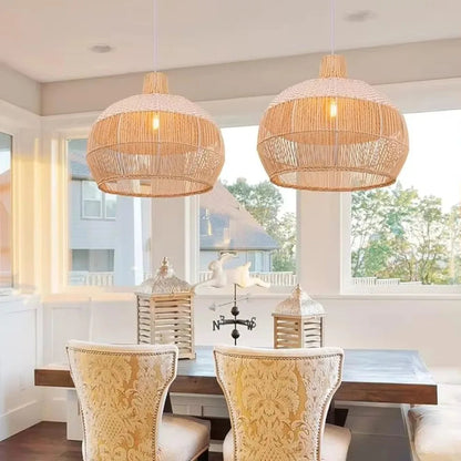 Braided Boho Pendant Lamp with Natural Wicker Shade 2