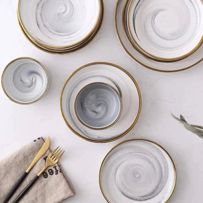 Marble Pattern Porcelain Plate Set 4