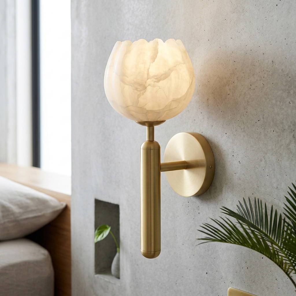 Elara Haus Carved Stone Bedside Sconce