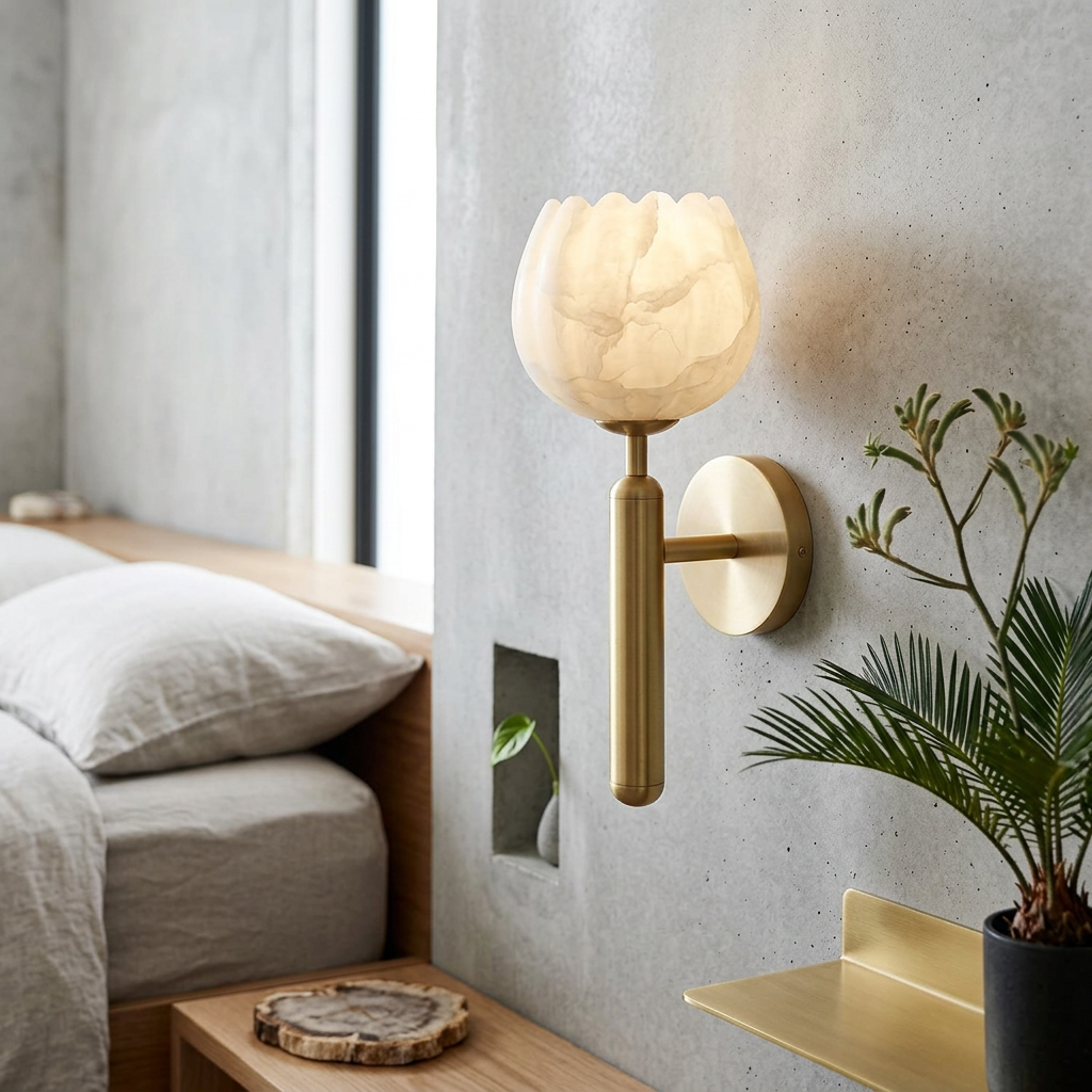 Elara Haus Carved Stone Bedside Sconce