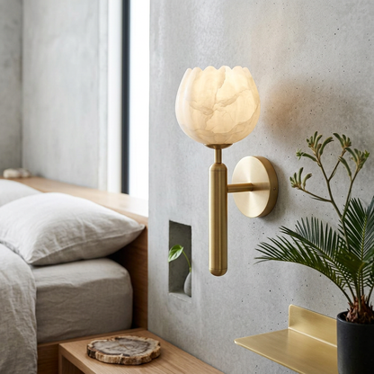 Elara Haus Carved Stone Bedside Sconce