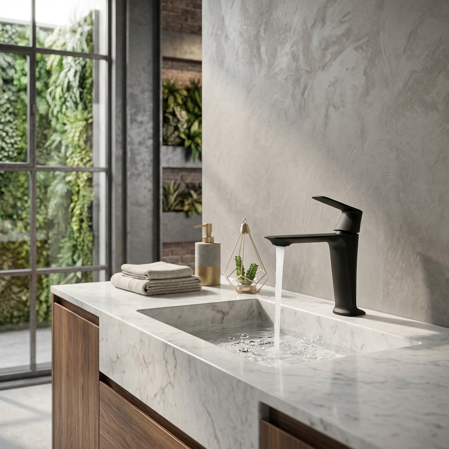 Elara Haus Champagne Gilded Pedestal – Luxe Rose-Gold Basin Mixer