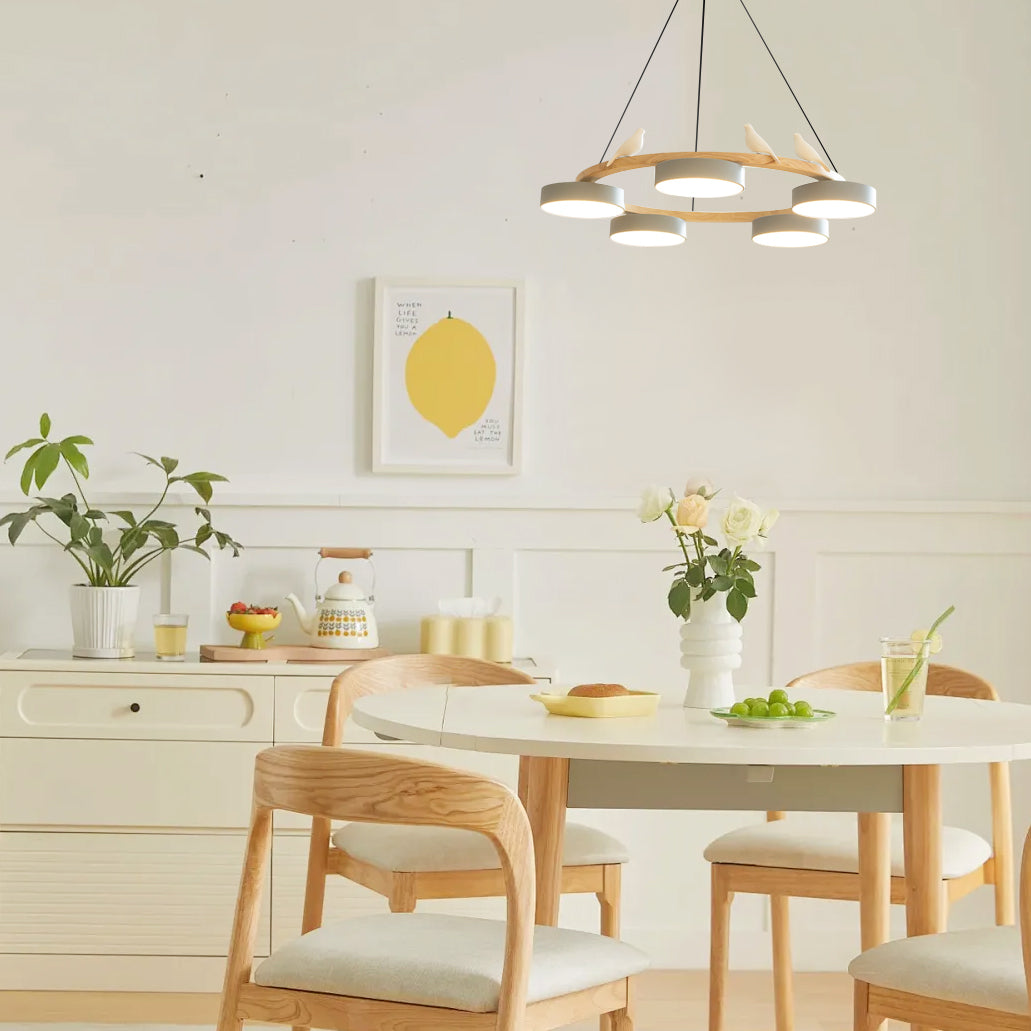 Elara Haus Chandelier - Metal And Wood Elegant Bird Design Chandelier Light 8