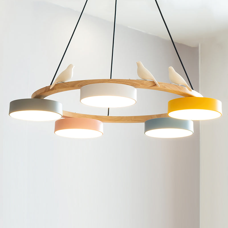 Elara Haus Chandelier - Metal And Wood Elegant Bird Design Chandelier Light 9