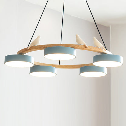 Elara Haus Chandelier - Metal And Wood Elegant Bird Design Chandelier Light 12