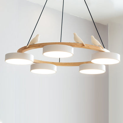 Elara Haus Chandelier - Metal And Wood Elegant Bird Design Chandelier Light 14