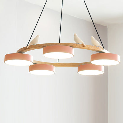 Elara Haus Chandelier - Metal And Wood Elegant Bird Design Chandelier Light 17