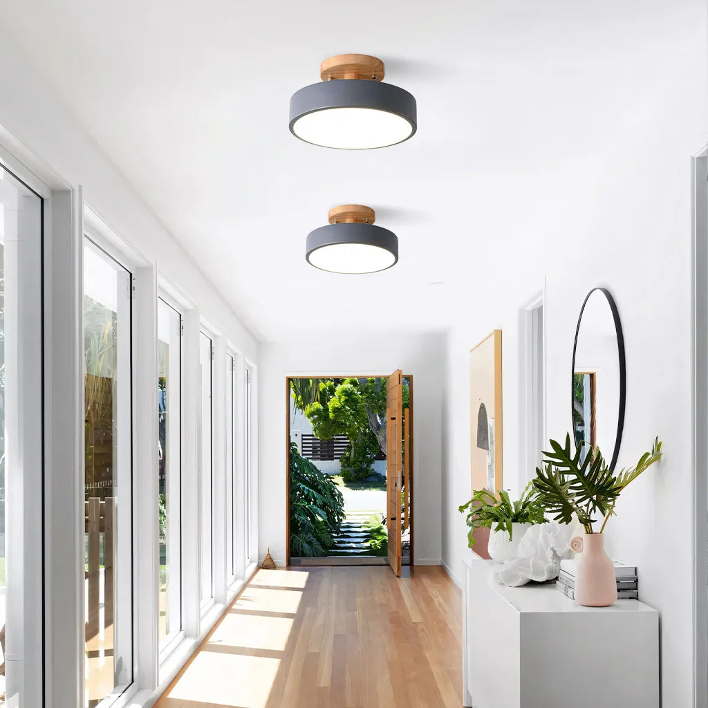 Eir Macaron Round Wood Grain Ceiling Lamp 3