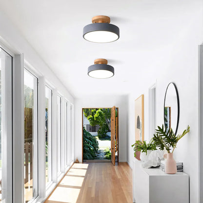 Eir Macaron Round Wood Grain Ceiling Lamp 3