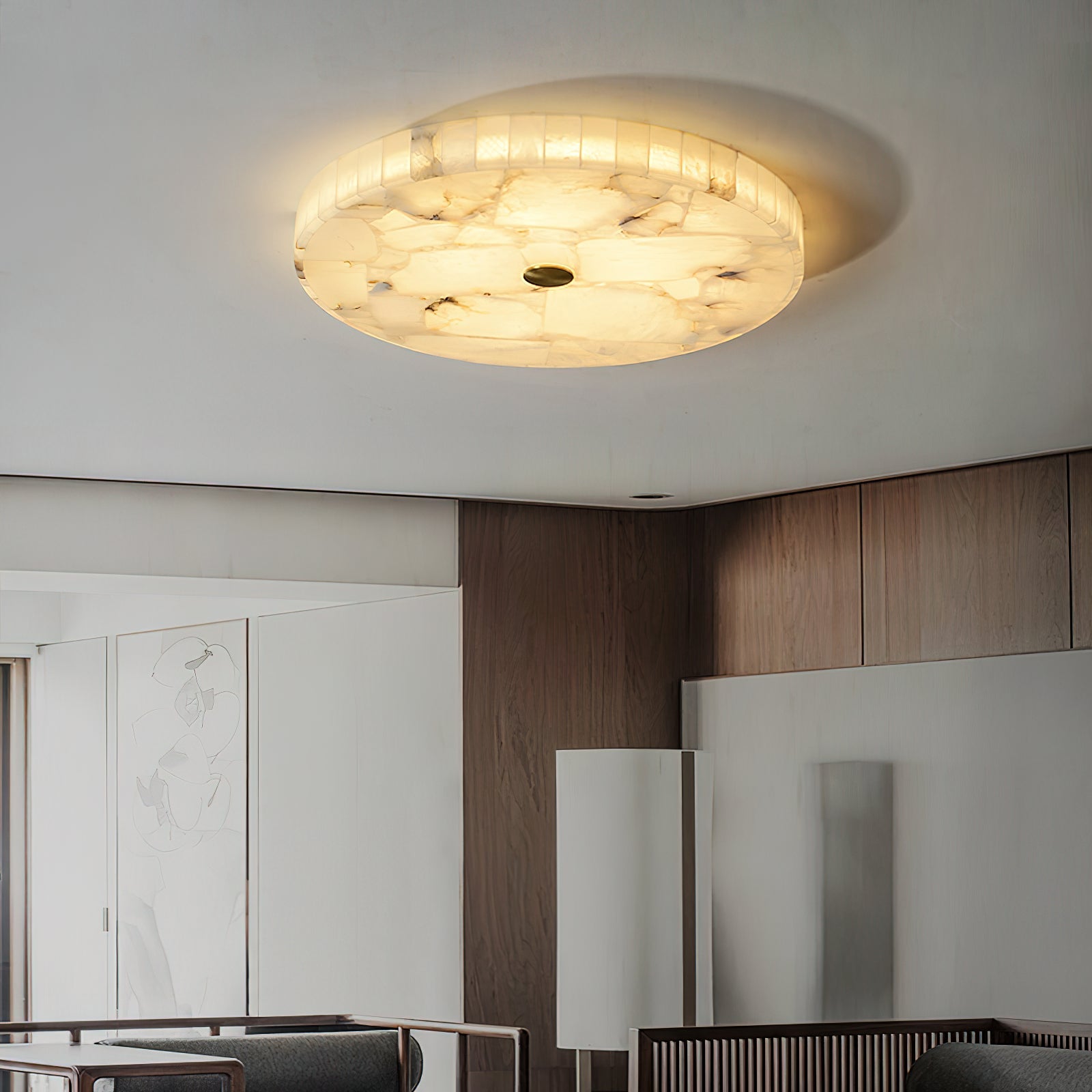 Round Mosaic Alabaster Ceiling Lamp 2