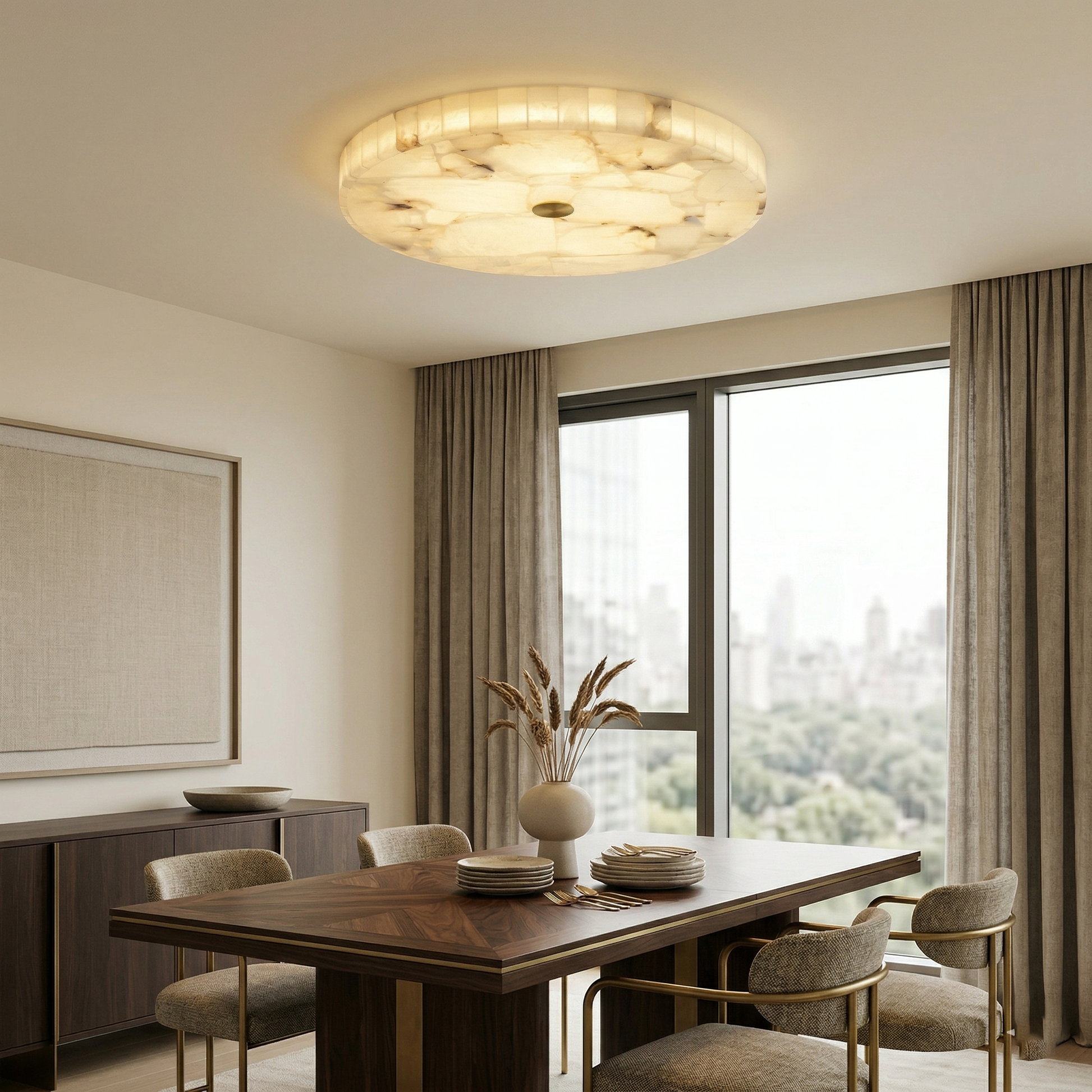 Round Mosaic Alabaster Ceiling Lamp 4