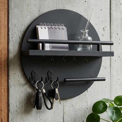 Elara Haus Circular Wall Key Holder with Floating Shelf