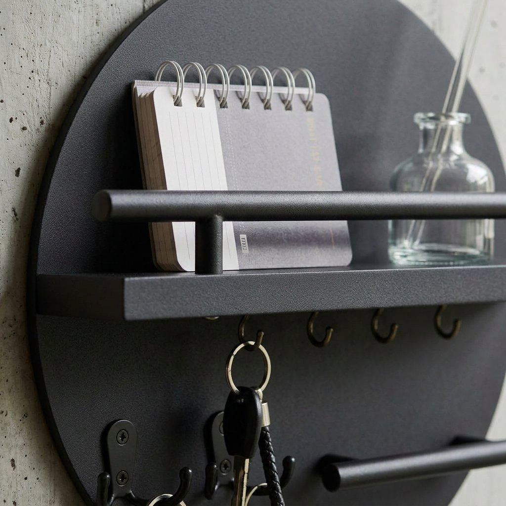 Elara Haus Circular Wall Key Holder with Floating Shelf
