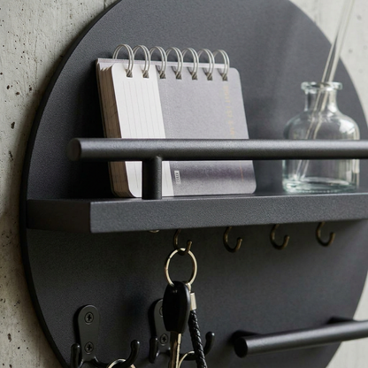 Elara Haus Circular Wall Key Holder with Floating Shelf