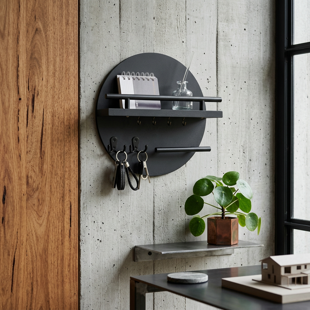 Elara Haus Circular Wall Key Holder with Floating Shelf