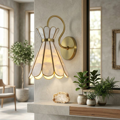 Elara Haus Coastal Luxe Capiz Shell Hourglass Wall Sconce