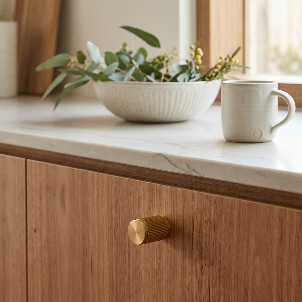 Elara Haus Contemporary Brass Fluted Cabinet Knob Plate Set