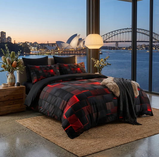 Elara Haus Contemporary Geomatrix Bedding - 3 Piece Doona Set