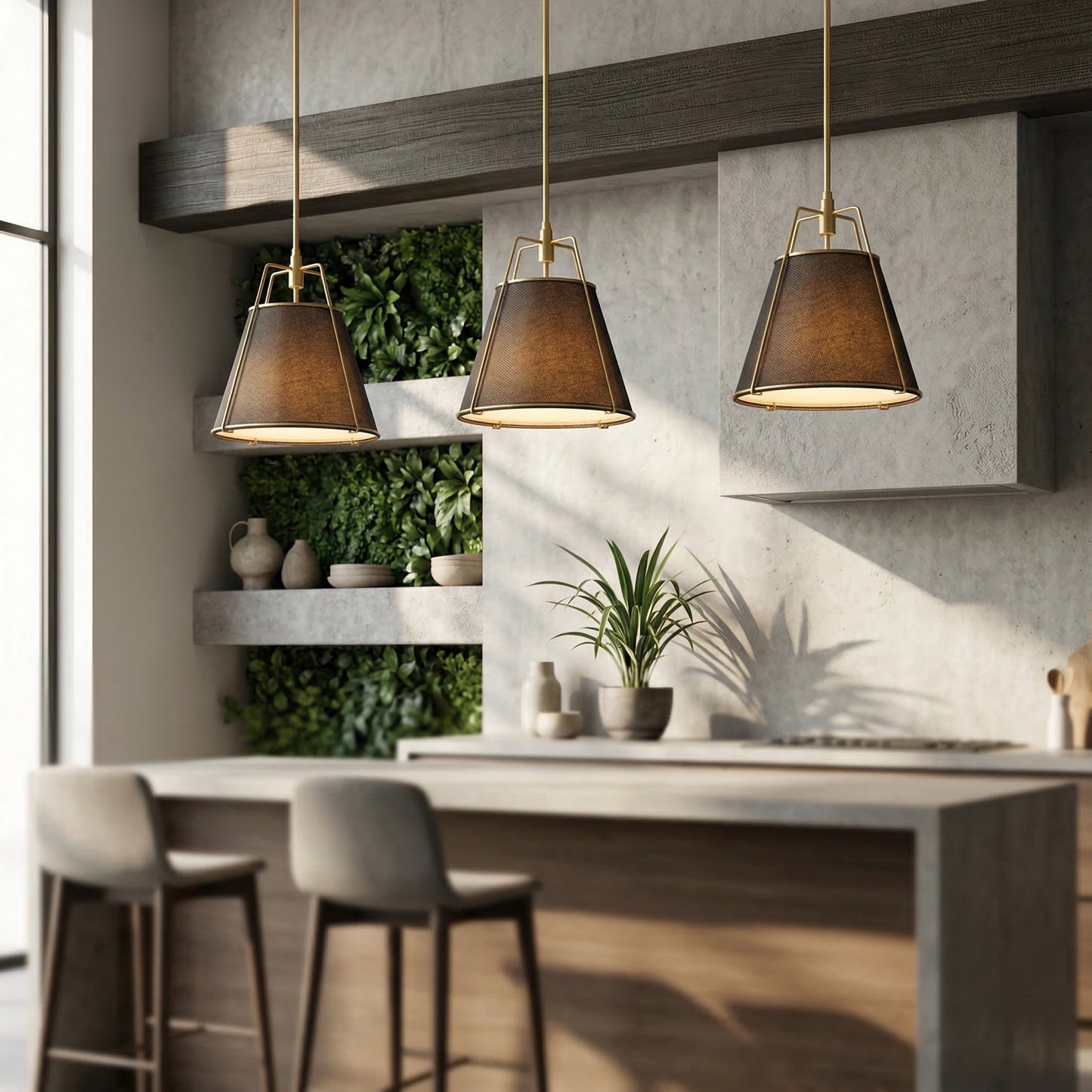 Elara Haus Contemporary Gold & Linen Tapered Pendant Light