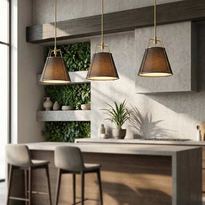 Elara Haus Contemporary Gold & Linen Tapered Pendant Light