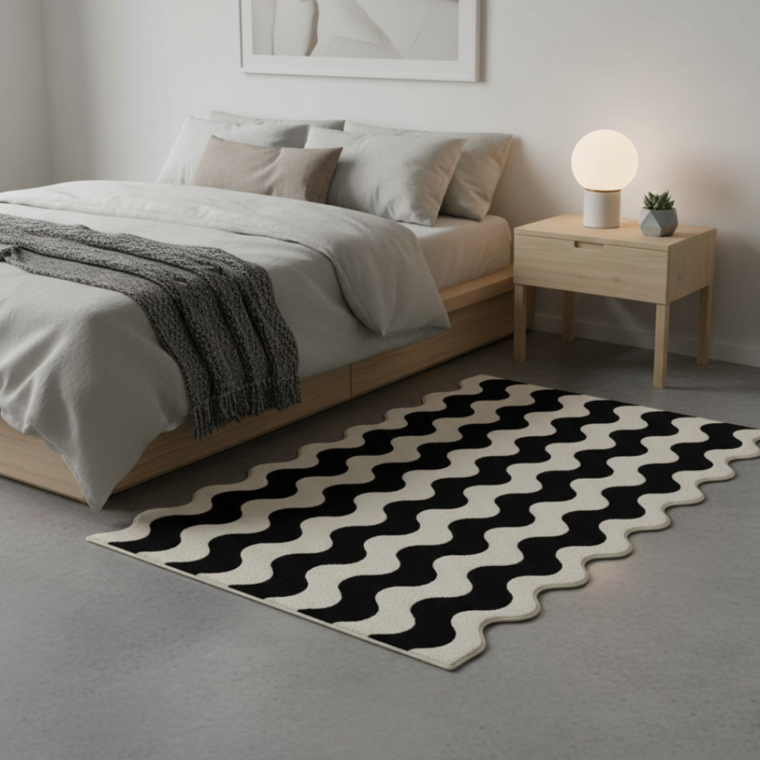 Elara Haus Contemporary Wavy Edge Wool Blend Rug