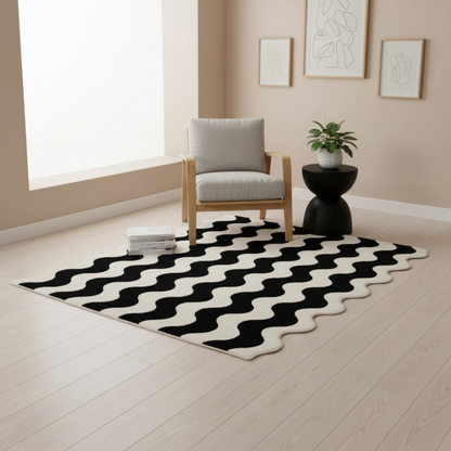 Elara Haus Contemporary Wavy Edge Wool Blend Rug