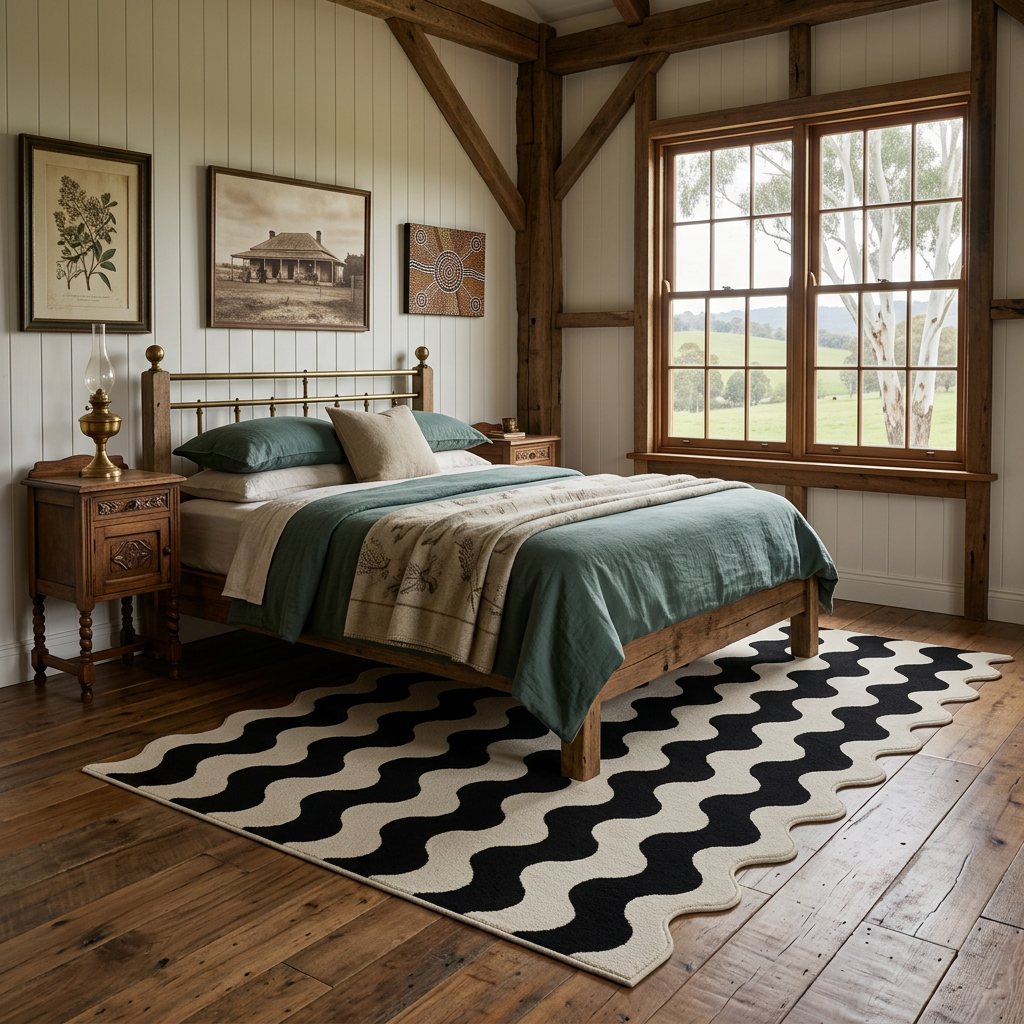 Elara Haus Contemporary Wavy Edge Wool Blend Rug