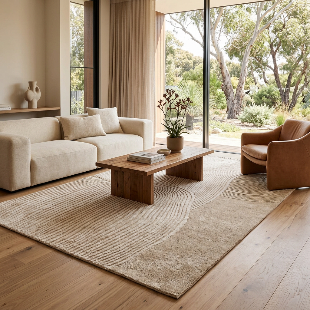 Elara Haus Contemporary Zen-Inspired Textured Neutral Living Room Rug