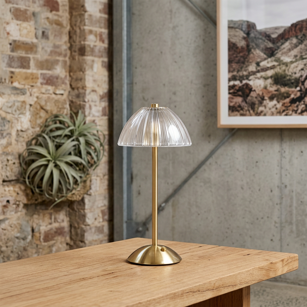Elara Haus Cordless LED Table Lamp with Fluted Acrylic Shade