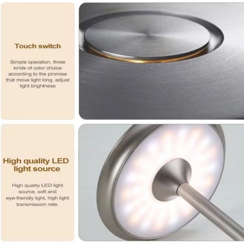 Elara Haus Cordless Table Lamp - Aluminium Touch Sensitive Bedside Lamp 5