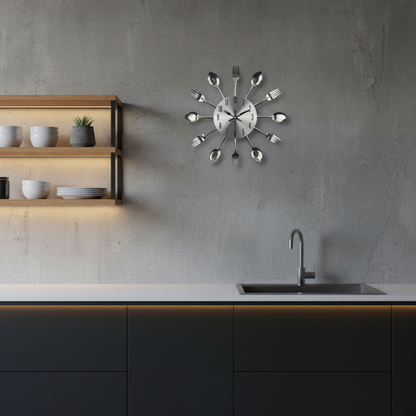 Elara Haus Creative Stainless Steel Cutlery Wall Clock – Silent Kitchen Decor