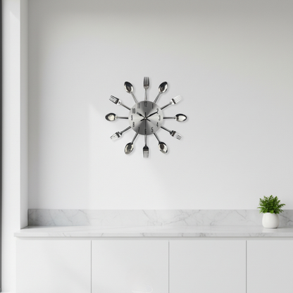 Elara Haus Creative Stainless Steel Cutlery Wall Clock – Silent Kitchen Decor