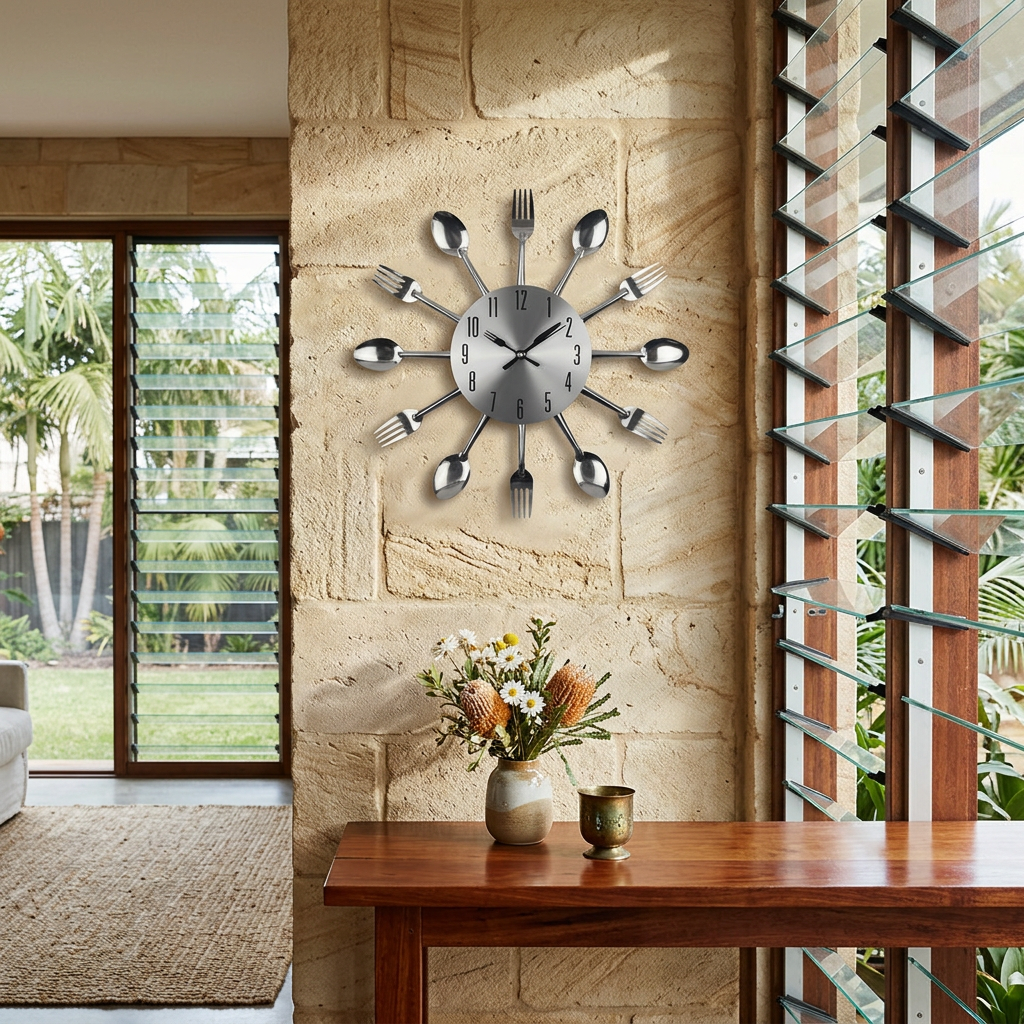 Elara Haus Creative Stainless Steel Cutlery Wall Clock – Silent Kitchen Decor