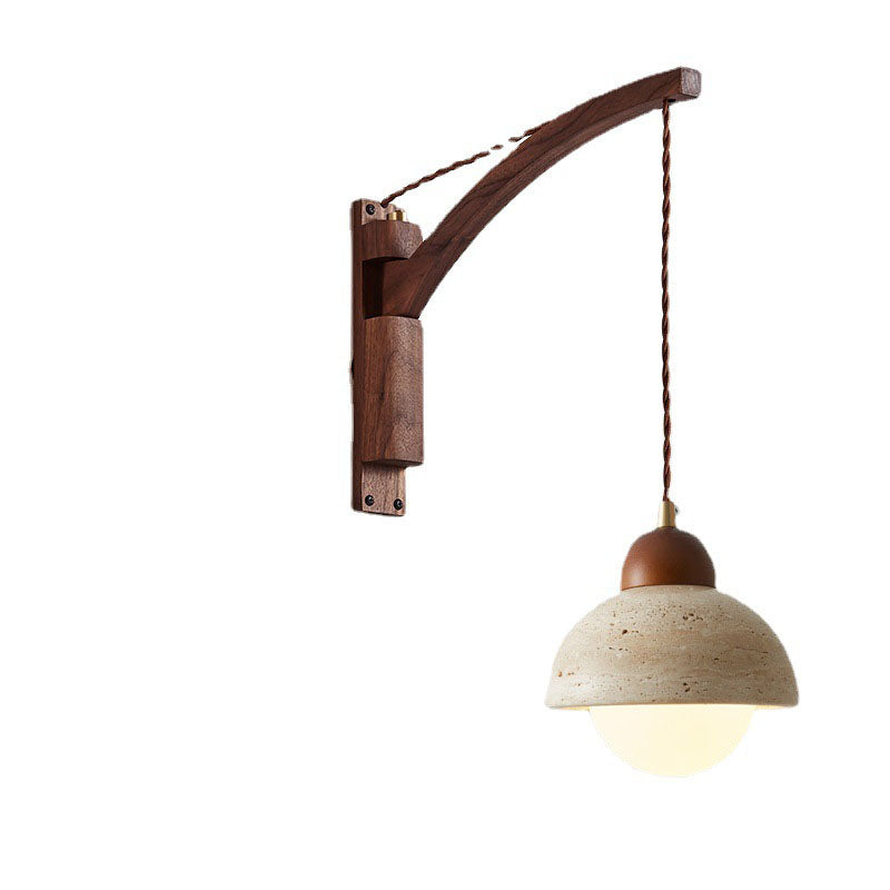 Japanese Wabi-Sabi Wood Glass Dome Wall Sconce Lamp 1-Light 6