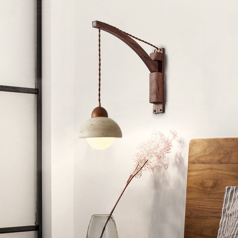 Japanese Wabi-Sabi Wood Glass Dome Wall Sconce Lamp 1-Light 9