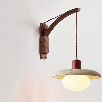 Japanese Wabi-Sabi Wood Glass Dome Wall Sconce Lamp 1-Light 10