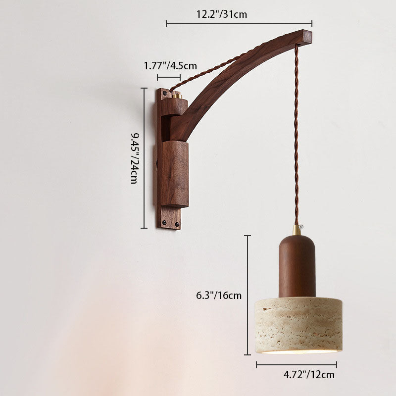 Japanese Wabi-Sabi Wood Glass Dome Wall Sconce Lamp 1-Light 1
