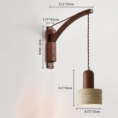 Japanese Wabi-Sabi Wood Glass Dome Wall Sconce Lamp 1-Light 1