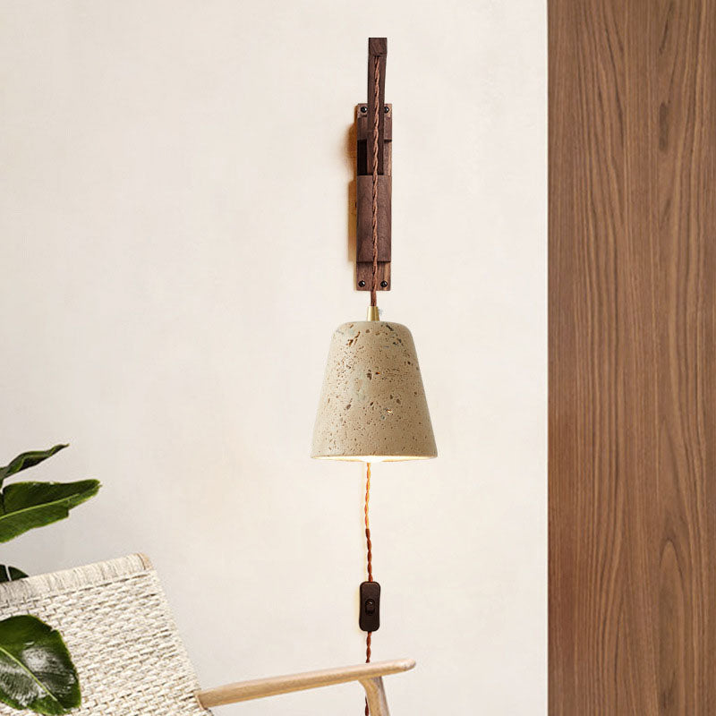 Japanese Wabi-Sabi Wood Glass Dome Wall Sconce Lamp 1-Light 2
