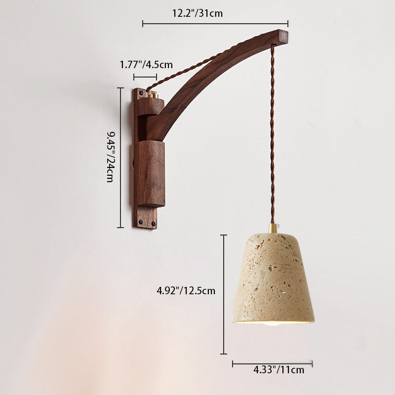 Japanese Wabi-Sabi Wood Glass Dome Wall Sconce Lamp 1-Light 3