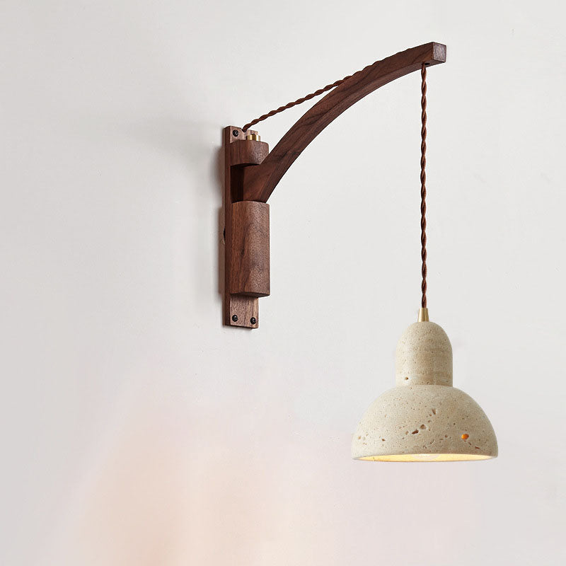 Japanese Wabi-Sabi Wood Glass Dome Wall Sconce Lamp 1-Light 4
