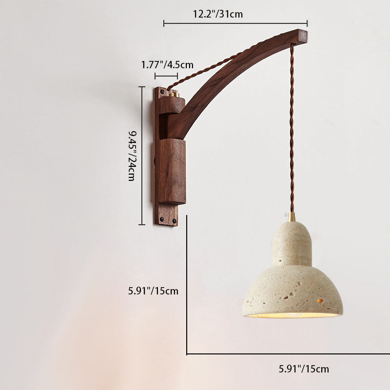 Japanese Wabi-Sabi Wood Glass Dome Wall Sconce Lamp 1-Light 5