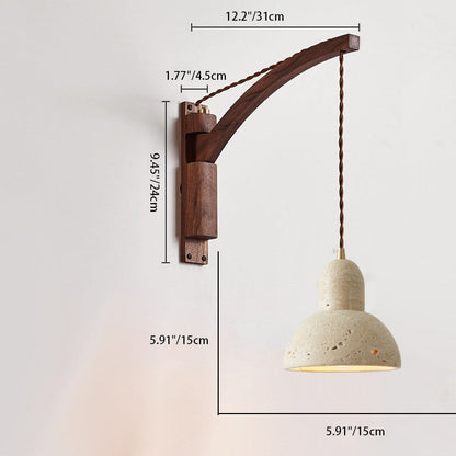 Japanese Wabi-Sabi Wood Glass Dome Wall Sconce Lamp 1-Light 5